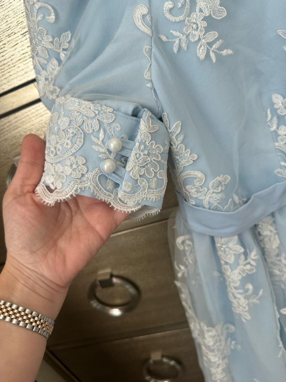 Custom Made Baby Shower Dress 👗 Light Blue Lace Embroidered Dress - Picture 5 of 9